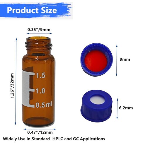 2ml Autosampler Vial HPLC Vials 1000 Pcs Lab Amber Vials Brown Glass Vial with Blue Screw Caps Writing Patch Red PTFE & White Silicone Septa fit for LC Stamper in Kuwait
