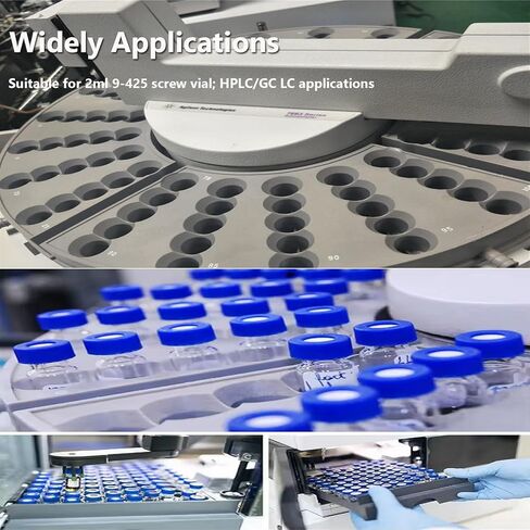 2ml Autosampler Vial HPLC Vials 1000 Pcs Lab Amber Vials Brown Glass Vial with Blue Screw Caps Writing Patch Red PTFE & White Silicone Septa fit for LC Stamper in Kuwait