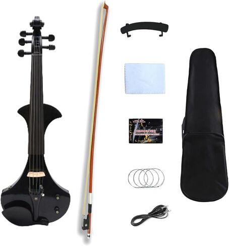 Vetimobato Electric Violin 4/4 Full Size Solid Wood Ebony Fittings Violin with Violin Case & Violin Bow (5 String Wood Color Big Jack) in Kuwait