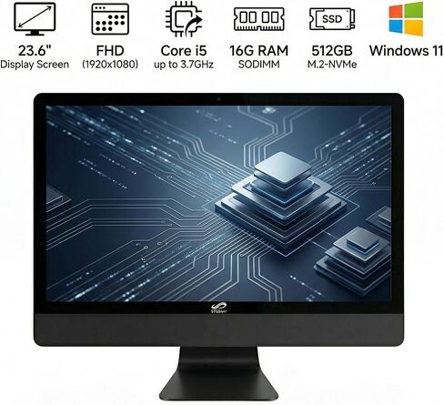 كمبيوتر مكتبي الكل في واحد من STGSivir، شاشة 22 بوصة، معالج Intel Quad Core i5 حتى 3.6 جيجا هرتز، ذاكرة الوصول العشوائي 16 جيجا، 512 جيجا SSD، WiFi 5، بلوتوث، لوحة مفاتيح RGB وماوس ولوحة ماوس، كاميرا ويب، Windows 11 Home in Kuwait