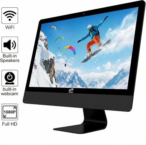 كمبيوتر مكتبي الكل في واحد من STGSivir، شاشة 22 بوصة، معالج Intel Quad Core i5 حتى 3.6 جيجا هرتز، ذاكرة الوصول العشوائي 16 جيجا، 512 جيجا SSD، WiFi 5، بلوتوث، لوحة مفاتيح RGB وماوس ولوحة ماوس، كاميرا ويب، Windows 11 Home in Kuwait