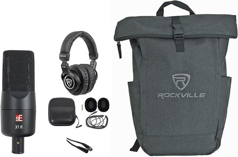 Audiosavings SE Electronics X1 R Bundle: All-Metal Ribbon Recording Microphone with Gold-Plated XLR, Studio Headphones, RCXFM20E-B 20 ft XLR Cable, RPAK Charcoal Padded Backpack Bag, 4-Items in Saudi Arabia