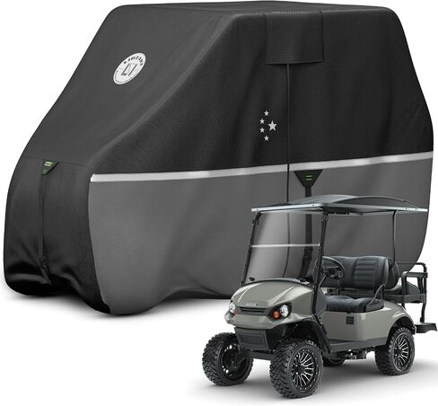 غطاء عربة جولف للركاب 2+2/4 يناسب EZGO، نادي السيارات، ياماها، 420D مقاوم للماء والرياح والشمس في الهواء الطلق غطاء كامل لجميع الأحوال الجوية - أسود/رمادي-L in Kuwait