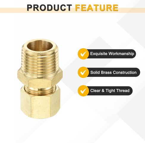 Uxcell 3 قطع تركيب أنبوب ضغط نحاسي، 3/8 بوصة أنبوب OD x 3/8 بوصة NPT موصل ذكر مستقيم اقتران محول تركيبات الاتحاد in Kuwait