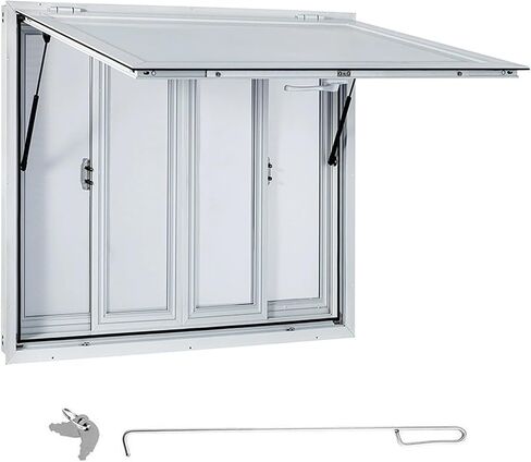 Aluminum Alloy Concession Window for Food Trucks - 36x24in with 4 Sliding Screens, Awning Door & Drag Hook - Ideal for Trailers & Outdoor Serving Solutions,36 x 24 in in Kuwait
