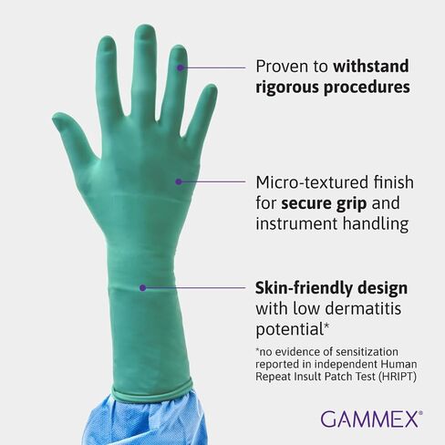 قفازات Ansell GAMMEX الجراحية المصنوعة من النيوبرين ذات الملمس الدقيق غير اللاتكس للرعاية الصحية، مقاس 6.5 أخضر (صندوق من 50) in Kuwait