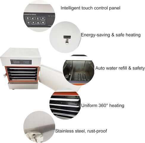 باخرة كهربائية تجارية 220 فولت 1PH 6KW 4 صينية | خزانة ذكية لتبخير الأرز من الفولاذ المقاوم للصدأ السميك للتحكم في درجة الحرارة لمطعم مقصف اللحوم والمأكولات البحرية in Kuwait