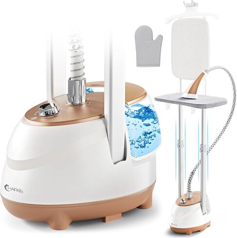 HAPAIS Steamer for Clothes,1800W Standing Garment Steamer 30s Heat-up with Adjustable Stable Double Rod,2-in-1 Flat & Hanging Ironing,Clothes Steamer with 10 Fabric Steam Modes in Kuwait