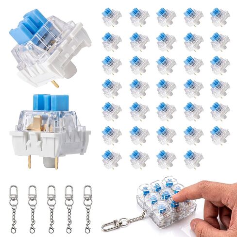 50PSC Keyboard Clickers for 3D Prints, Crisp Clicks with Strong Tactile Feedback, 3-Pin MX Style Clicky Mechanical Keyboard Switches for 3D Printed Fidgets, 30M Clicks, Extra 10 Keychains in Kuwait