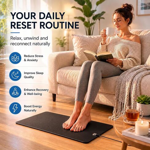 Grounding Mat for Bare Feet, Conductive Earthing Mat for Home & Office, Non Slip PU Leather Grounding Pad with Cord, Comfortable Floor Mat for Working, Relaxing, Meditation & Daily Use in Kuwait