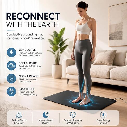 Grounding Mat for Bare Feet, Conductive Earthing Mat for Home & Office, Non Slip PU Leather Grounding Pad with Cord, Comfortable Floor Mat for Working, Relaxing, Meditation & Daily Use in Kuwait