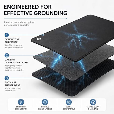Grounding Mat for Bare Feet, Conductive Earthing Mat for Home & Office, Non Slip PU Leather Grounding Pad with Cord, Comfortable Floor Mat for Working, Relaxing, Meditation & Daily Use in Kuwait