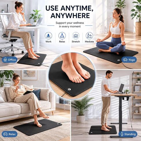 Grounding Mat for Bare Feet, Conductive Earthing Mat for Home & Office, Non Slip PU Leather Grounding Pad with Cord, Comfortable Floor Mat for Working, Relaxing, Meditation & Daily Use in Kuwait