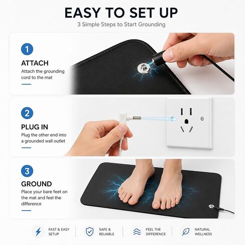 Grounding Mat for Bare Feet, Conductive Earthing Mat for Home & Office, Non Slip PU Leather Grounding Pad with Cord, Comfortable Floor Mat for Working, Relaxing, Meditation & Daily Use in Kuwait