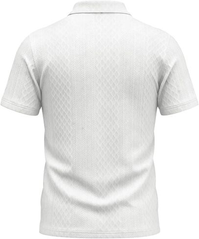 Men's Textured Polo Shirt Short Sleeve with Dual Chest Pockets White | Lapel Collar, Button Placket, Diamond Texture, Casual Style, Summer Wear in Kuwait