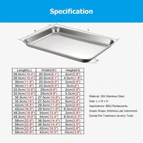 304 Stainless Steel Dental Surgical Tray Set, Professional Organizer for Lab Instruments, Salon Tools & Tattoo Supplies, Multi-Purpose Flat Trays (6pcs, 58x36.5x9cm) in Kuwait