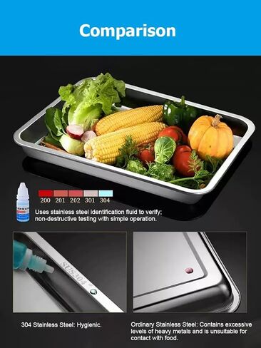 صينية معدنية من الفولاذ المقاوم للصدأ 304، منظم متعدد الأغراض لمستلزمات الوشم، والثقب، وأدوات طب الأسنان، وأدوات الأظافر، واستخدام المختبر والمطبخ (10.4 بوصة × 8 بوصة × 0.8 بوصة) in Kuwait