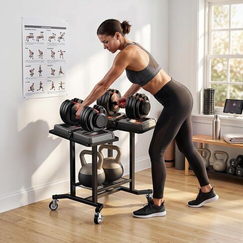 Dumbbell Rack Only Dumbell Cart Weight Stand Fits For Adjustable Weight 400lbs Load up Heavy Duty Stand for Home Gym（No Dumbbell, Rack Only） in Kuwait