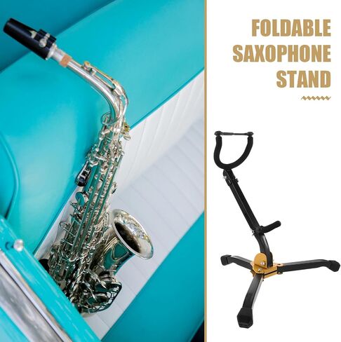 Holibanna Foldable Iron Saxophone Stand for Alto and Tenor Saxophone with Adjustable Support Fork, Easy Installation, Non-skid Design for Studio Use and Display in Kuwait