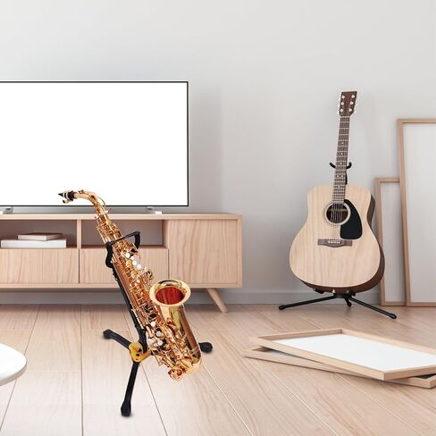 Holibanna Foldable Iron Saxophone Stand for Alto and Tenor Saxophone with Adjustable Support Fork, Easy Installation, Non-skid Design for Studio Use and Display in Kuwait