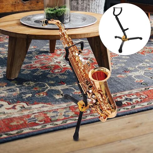 Holibanna Foldable Iron Saxophone Stand for Alto and Tenor Saxophone with Adjustable Support Fork, Easy Installation, Non-skid Design for Studio Use and Display in Kuwait