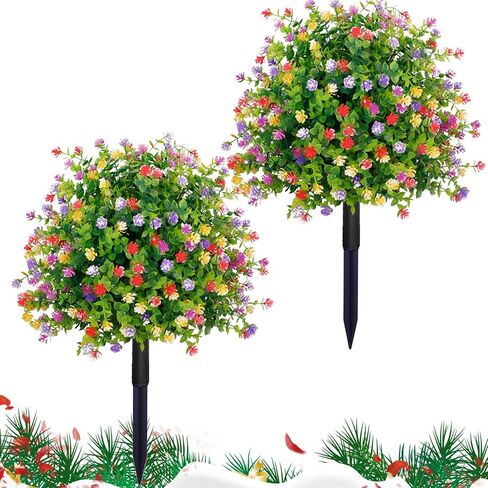 الشجرة كرة توبياري الاصطناعية السقوط مع أزهار الأمهات ، مجموعة من خشب BOCKWOOD BABER Autumn Faux شجيرات مع ارتفاع ، نباتات محفوظة بالأشعة فوق البنفسجية لحديقة الشرفة الأمامية ، 23.7 " in Kuwait