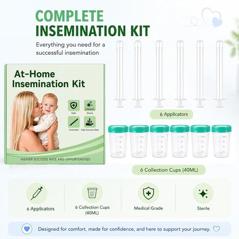 At Home Insemination Kit (6 Pack) - Extended Disposable Sterile Applicators + Cups,No BPA,Over-The-Counter,Insemination Set for Women，Higher Success Rate,Cost-Effective,Protecting Privacy in Kuwait