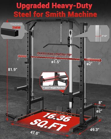 صالة ألعاب رياضية منزلية من GarveeLife Smith مع قضيب حديدي، ونظام كابل، ومرفقات منسدلة LAT، وأذرع مراقبة السلامة، وخطافات J، ولغم أرضي، ورف القرفصاء متعدد الوظائف لتدريب قوة الجسم بالكامل in Kuwait