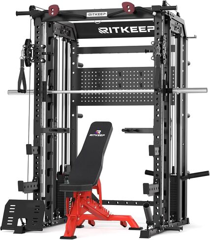 RitKeep Nimitz N1 Counterbalanced Smith Machine, Multi-Function Home Gym Power Rack with 300 LB Steel Weight Stacks, 1:1/2:1 Dual Pulley System, 2500 LB Capacity, 10+ Attachments for Strength Training in Kuwait