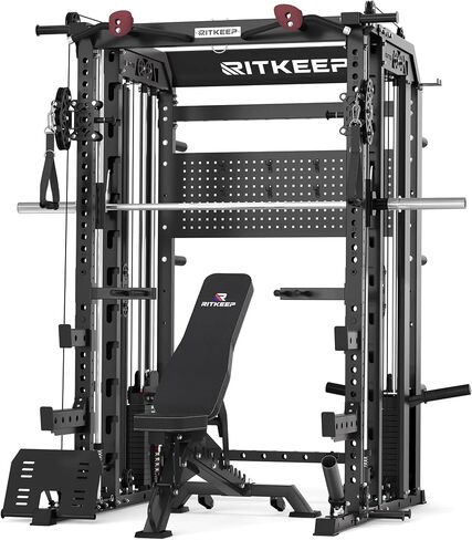RitKeep Nimitz N1 Counterbalanced Smith Machine, Multi-Function Home Gym Power Rack with 300 LB Steel Weight Stacks, 1:1/2:1 Dual Pulley System, 2500 LB Capacity, 10+ Attachments for Strength Training in Saudi Arabia