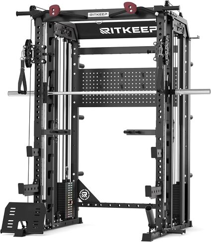 RitKeep Nimitz N1 Counterbalanced Smith Machine, Multi-Function Home Gym Power Rack with 300 LB Steel Weight Stacks, 1:1/2:1 Dual Pulley System, 2500 LB Capacity, 10+ Attachments for Strength Training in Saudi Arabia