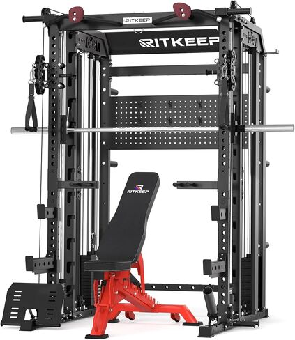 RitKeep Nimitz N1 Counterbalanced Smith Machine, Multi-Function Home Gym Power Rack with 300 LB Steel Weight Stacks, 1:1/2:1 Dual Pulley System, 2500 LB Capacity, 10+ Attachments for Strength Training in Saudi Arabia