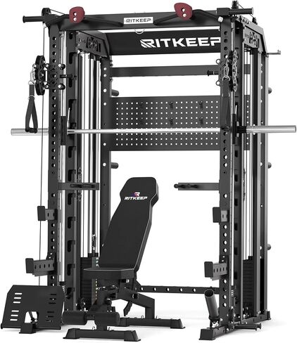 RitKeep Nimitz N1 Counterbalanced Smith Machine, Multi-Function Home Gym Power Rack with 300 LB Steel Weight Stacks, 1:1/2:1 Dual Pulley System, 2500 LB Capacity, 10+ Attachments for Strength Training in Saudi Arabia