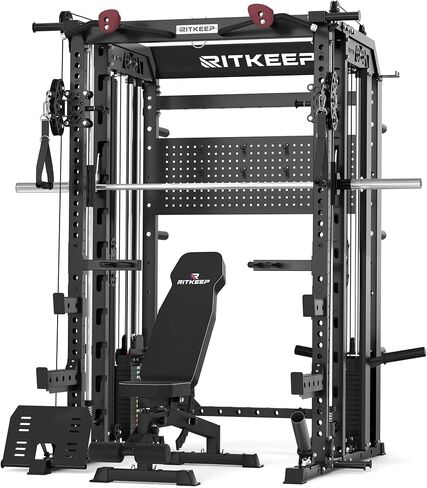 RitKeep Nimitz N1 Counterbalanced Smith Machine, Multi-Function Home Gym Power Rack with 300 LB Steel Weight Stacks, 1:1/2:1 Dual Pulley System, 2500 LB Capacity, 10+ Attachments for Strength Training in Saudi Arabia