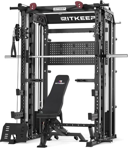 RitKeep Nimitz N1 Counterbalanced Smith Machine, Multi-Function Home Gym Power Rack with 300 LB Steel Weight Stacks, 1:1/2:1 Dual Pulley System, 2500 LB Capacity, 10+ Attachments for Strength Training in Saudi Arabia