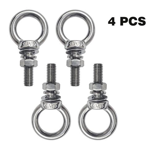 M10 Eye Bolts, 4 Pack 3/8" x 1.37" Stainless Steel Long Lifting Ring Eye Bolt with Nuts & Washers,Heavy Duty Lifting Ring Threaded Eyebolt Kit for DIY, Furniture, Swing and Outdoor Use in Kuwait