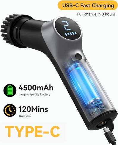 Electric Spin Scrubber for Bathroon,IPX7 Cordless Cleaning Brush with 6 Replaceable Brush Heads,120 Mins Runtime Power Shower Scrubber with Adjustable Extension Handle and Durable Brush Head for Tub in Kuwait