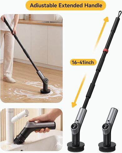 Electric Spin Scrubber for Bathroon,IPX7 Cordless Cleaning Brush with 6 Replaceable Brush Heads,120 Mins Runtime Power Shower Scrubber with Adjustable Extension Handle and Durable Brush Head for Tub in Kuwait