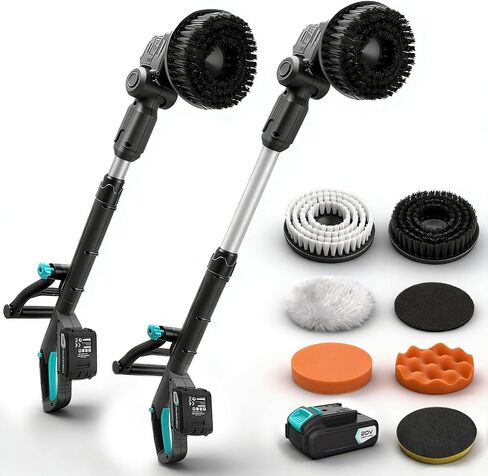 20V Cordless Electric Spin Scrubber with Replaceable Battery & Long Handle - Includes 8 Replaceable Brush Heads for Bathroom, Tile, Grout, Shower, Bathtub, Kitchen, Car & Outdoor Cleaning in Kuwait