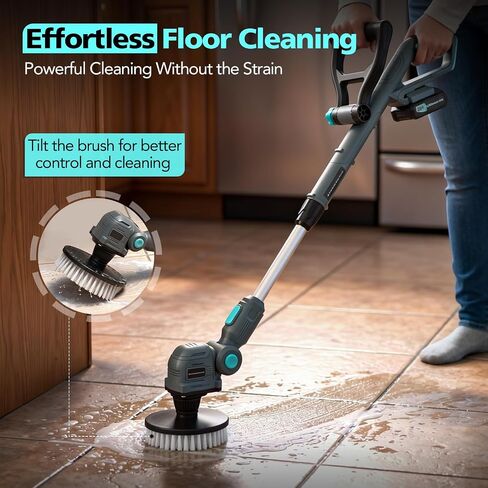 20V Cordless Electric Spin Scrubber with Replaceable Battery & Long Handle - Includes 8 Replaceable Brush Heads for Bathroom, Tile, Grout, Shower, Bathtub, Kitchen, Car & Outdoor Cleaning in Kuwait