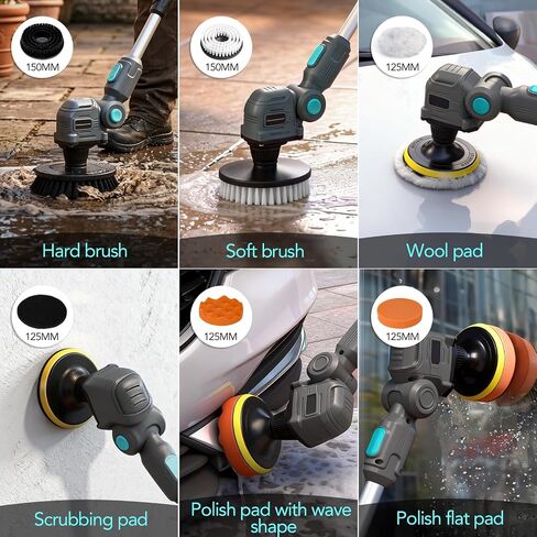 20V Cordless Electric Spin Scrubber with Replaceable Battery & Long Handle - Includes 8 Replaceable Brush Heads for Bathroom, Tile, Grout, Shower, Bathtub, Kitchen, Car & Outdoor Cleaning in Kuwait