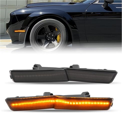 Hecasa Front LED LED Marker Lights متوافقة مع 2018-2022 Dodge Challenger SRT Hellcat Redeye Super Stock Jailbreak Demon ، R/T Scat Pack Wide Back ، in Kuwait