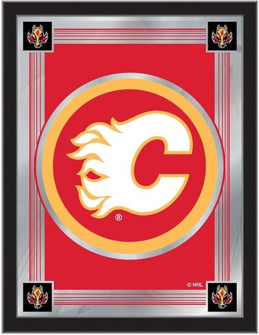 لوحة فنية مرآة بشعار شركة Holland Bar Stool Company Calgary Flames، مقاس 17 × 22 بوصة، باللون الأسود in Kuwait