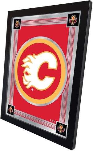 لوحة فنية مرآة بشعار شركة Holland Bar Stool Company Calgary Flames، مقاس 17 × 22 بوصة، باللون الأسود in Kuwait