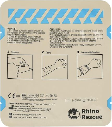 مجموعة أدوات إنقاذ الحروق من RHINO مع شاش مرقئ، 4 قطع من ضمادات الحروق 4 × 4 بوصات، 8 قطع من عبوات جل الحروق 3.5 جم، 4 قطع من وسادات الحروق غير الملتصقة، مهدئ للإسعافات الأولية للحروق in Kuwait