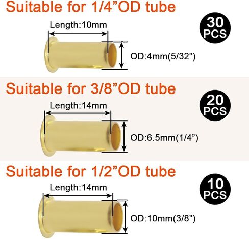 Joywayus 120PCS Brass Compression Sleeves Ferrules & Insert Kit, 3 Sizes (1/4" 3/8" 1/2") Tube OD Compression Fitting Assortment Kit in Kuwait