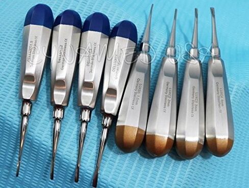 New German Stainless Dental Luxating Elevator Tooth Extraction Extracting Tools 8 Pcs Curved 1.5MM to 4MM Dental Instruments Gold Plus Blue in Kuwait