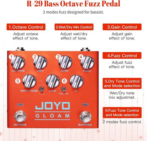 دواسات جيتار JOYO Bass أوكتاف تأثير الزغب (GLOAM R-29) حزمة مع JOYO DC 9V 500mA جيتار دواسة موائم مصدر تيار in Kuwait