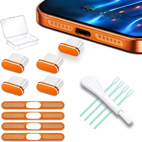 4 عبوات من غطاء منفذ USB C من قابس الغبار USB C، غطاء قابس منفذ شحن من النوع C مع غطاء غبار مكبر صوت ملحقات الهاتف لهاتف iPhone 17 Pro (معدن USB C (برتقالي) 17 Pro) in Kuwait
