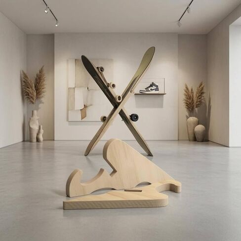 Skateboard Display Stand Wooden Deck Rack Upright Holder Board Organizer Solid Wood Smooth Finish Suitable for Collectors Showroom Presentation Home Shop Practice Area, Wooden in Kuwait
